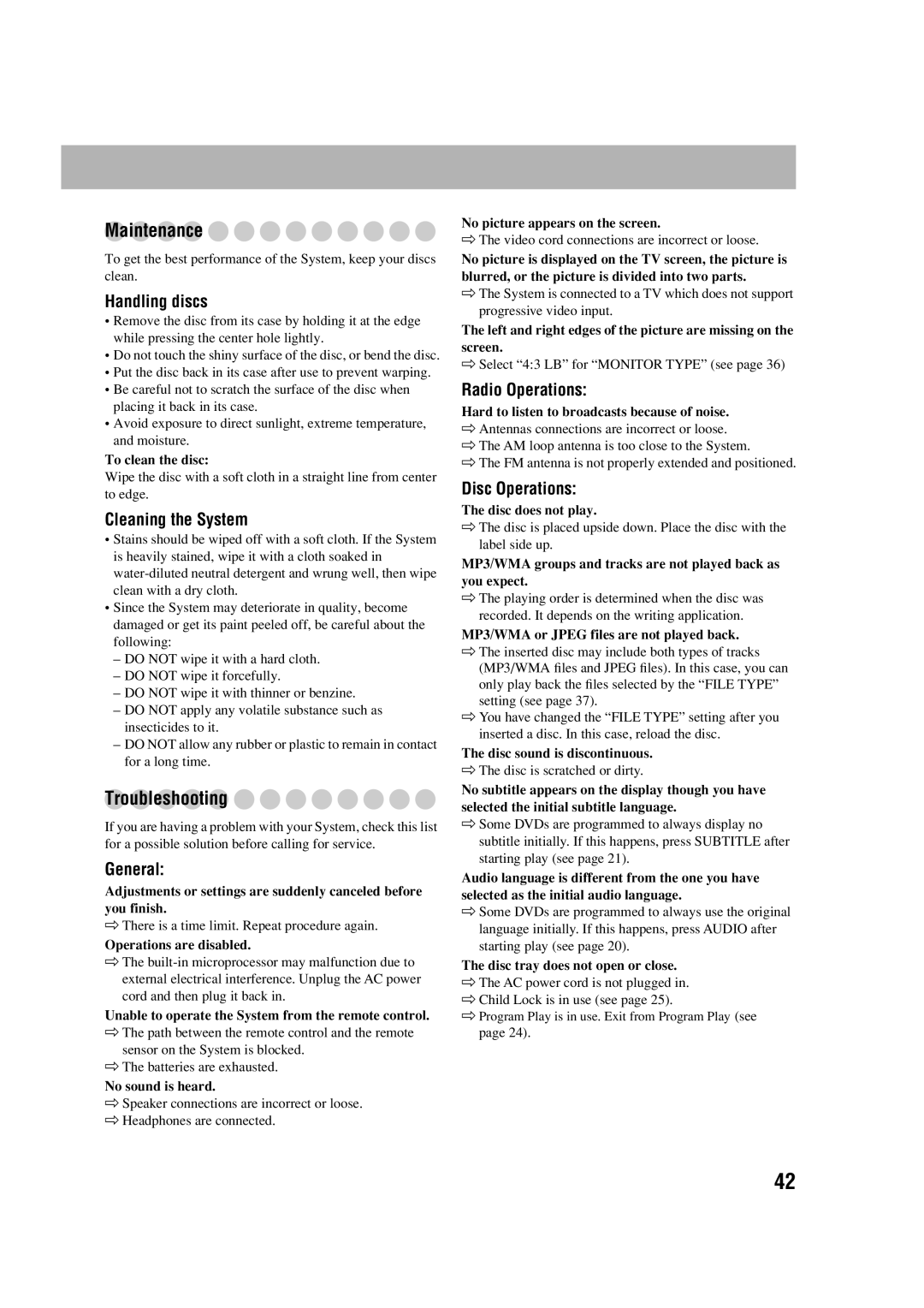 JVC HX-D77 manual Maintenance, Troubleshooting 