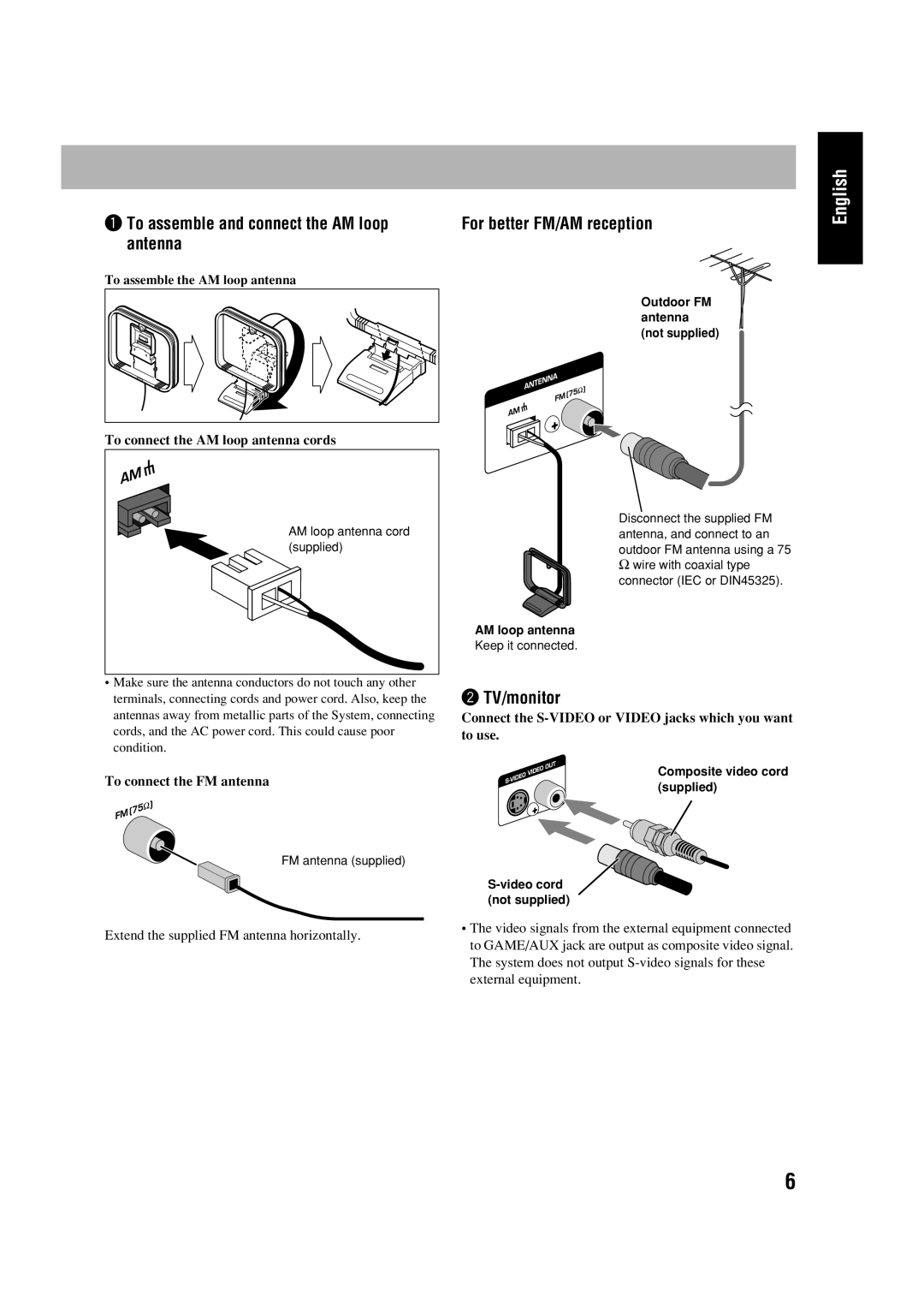 JVC HX-D77 manual AM loop antenna cord supplied 