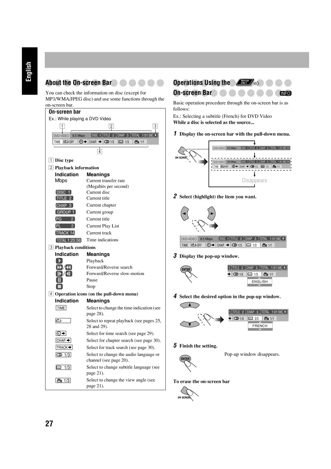 JVC HX-D77 manual About the On-screen Bar 