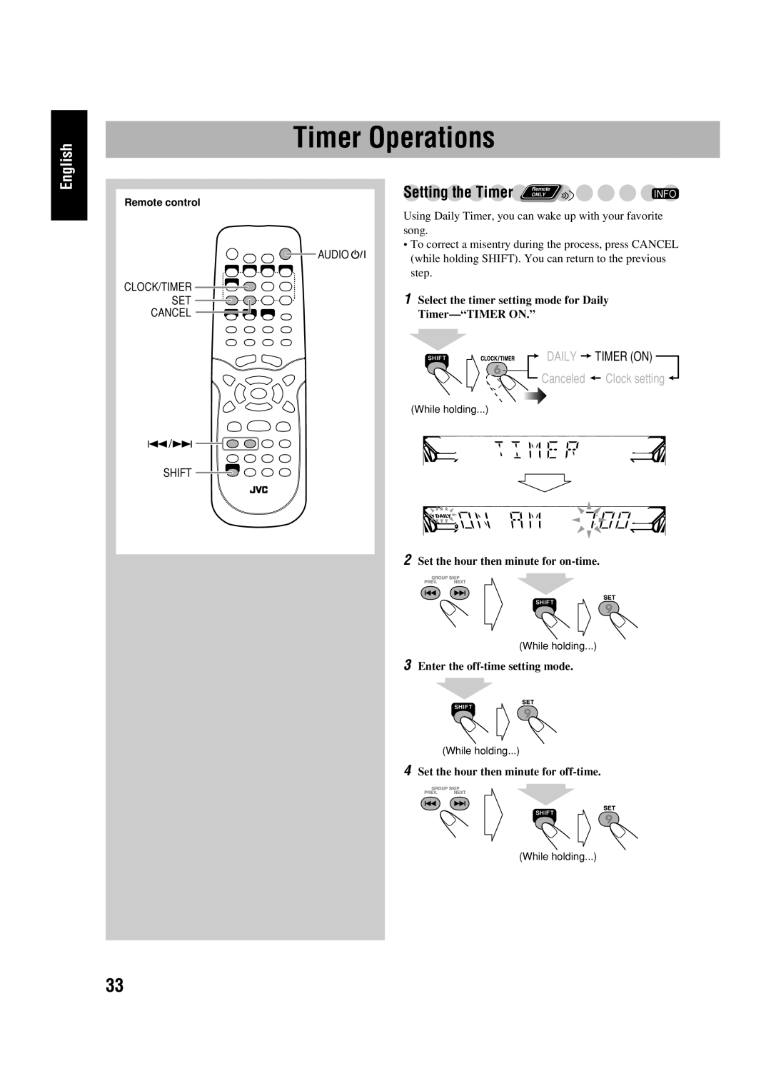 JVC HX-D77 manual Timer Operations 