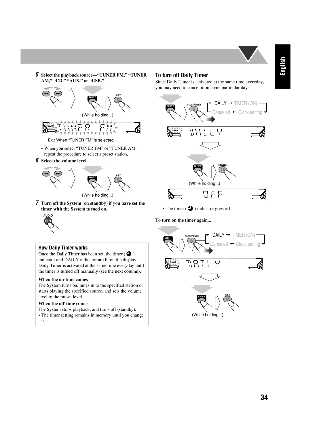 JVC HX-D77 manual To turn off Daily Timer 