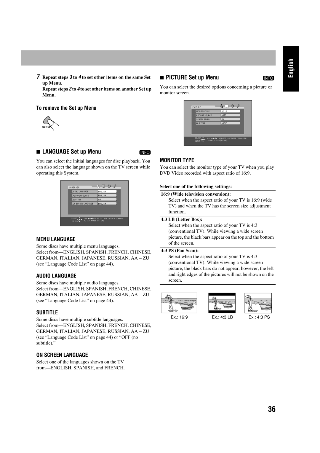 JVC HX-D77 manual Picture Set up Menu 