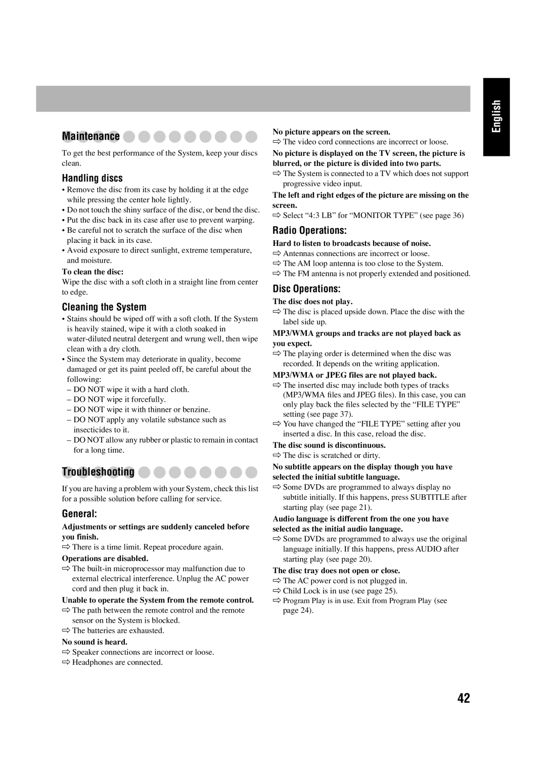 JVC HX-D77 manual Maintenance 