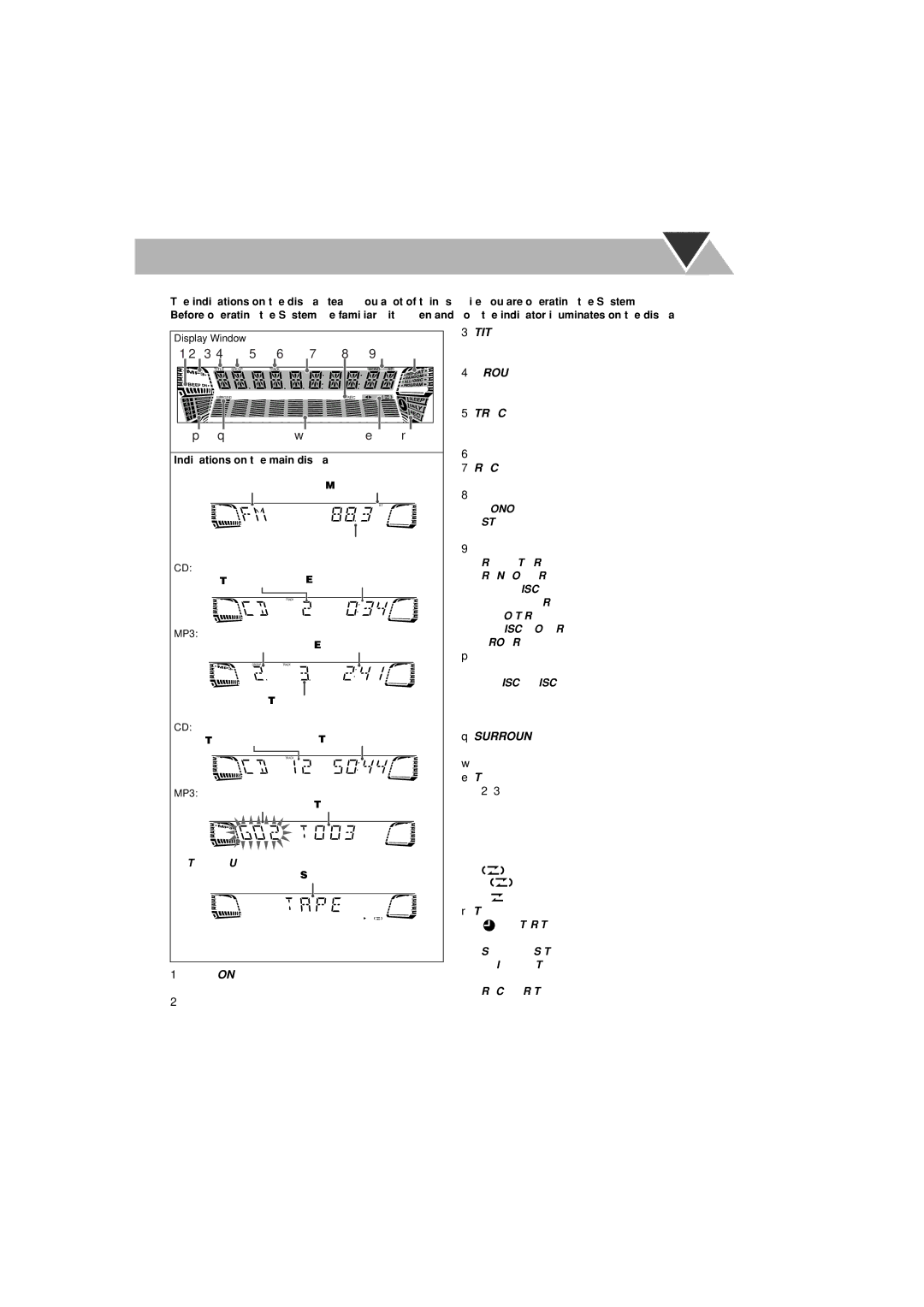 JVC HX-GX7 manual Display Window, Indications on the main display 