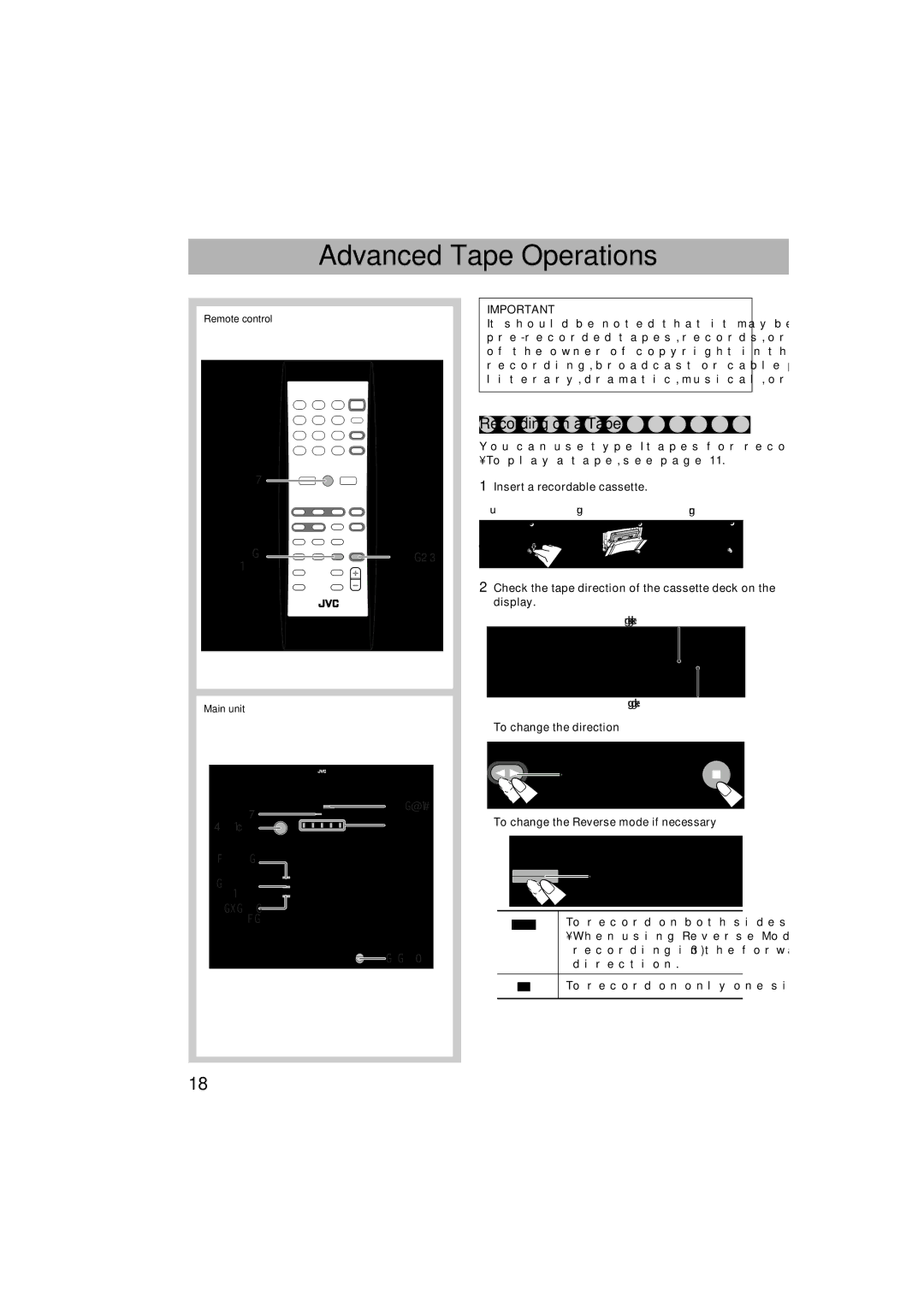 JVC HX-GX7 manual Advanced Tape Operations, Recording on a Tape, Insert a recordable cassette, To change the direction 