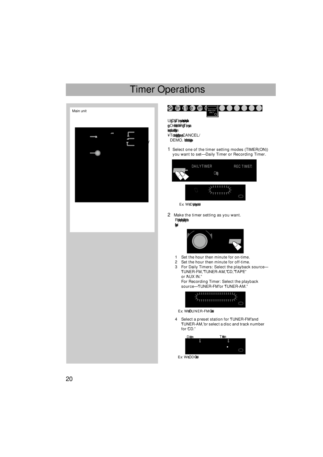 JVC HX-GX7 manual Timer Operations, Setting the Timer, Make the timer setting as you want 