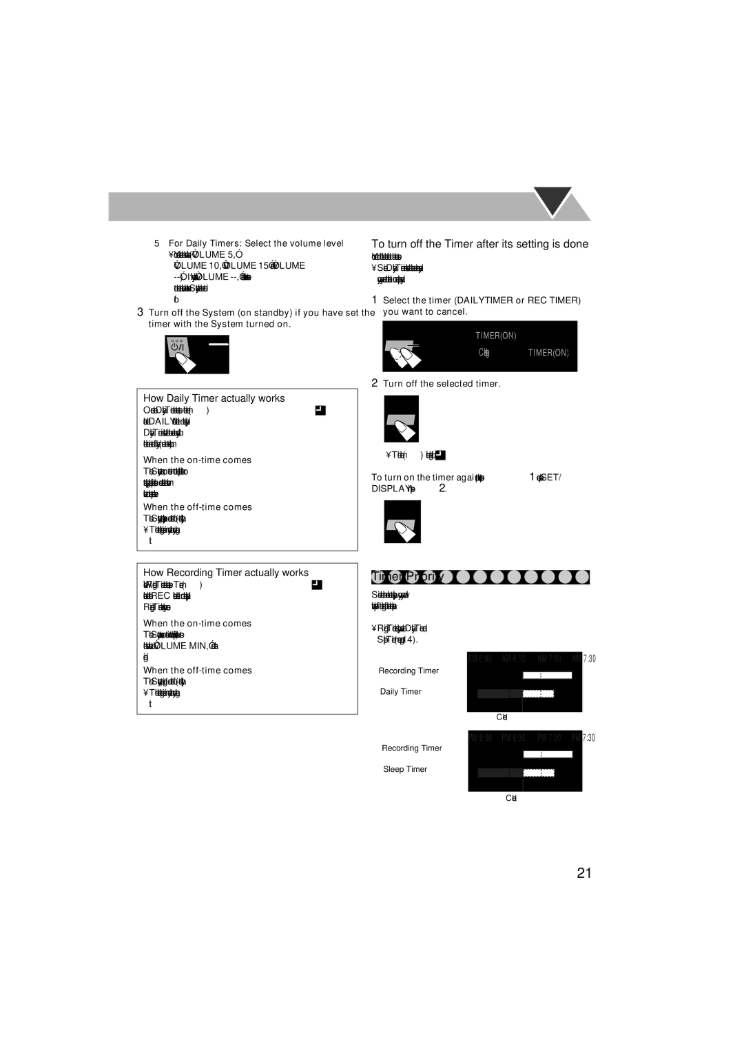 JVC HX-GX7 manual Timer Priority, To turn off the Timer after its setting is done, How Daily Timer actually works 