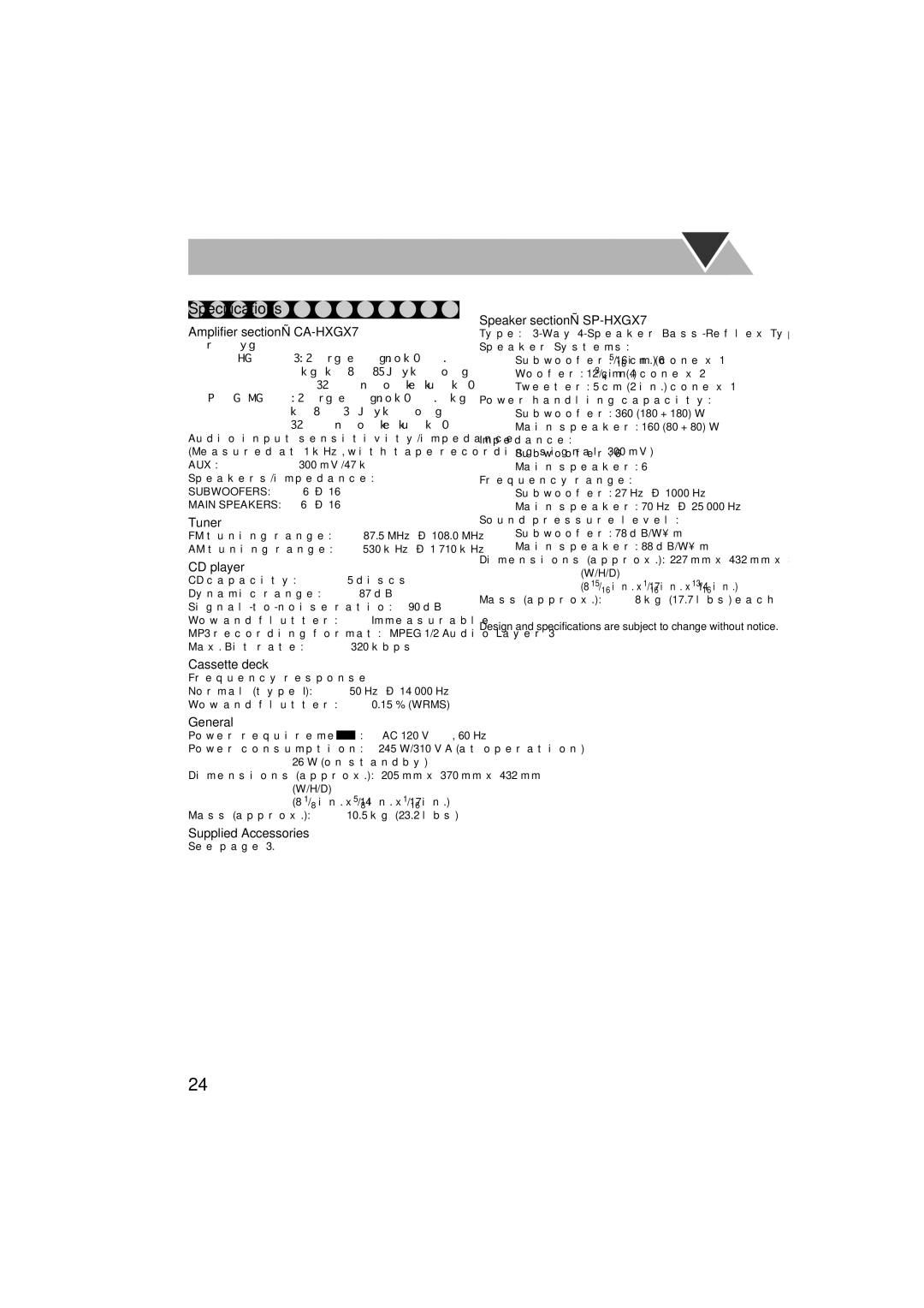 JVC HX-GX7 manual Specifications 