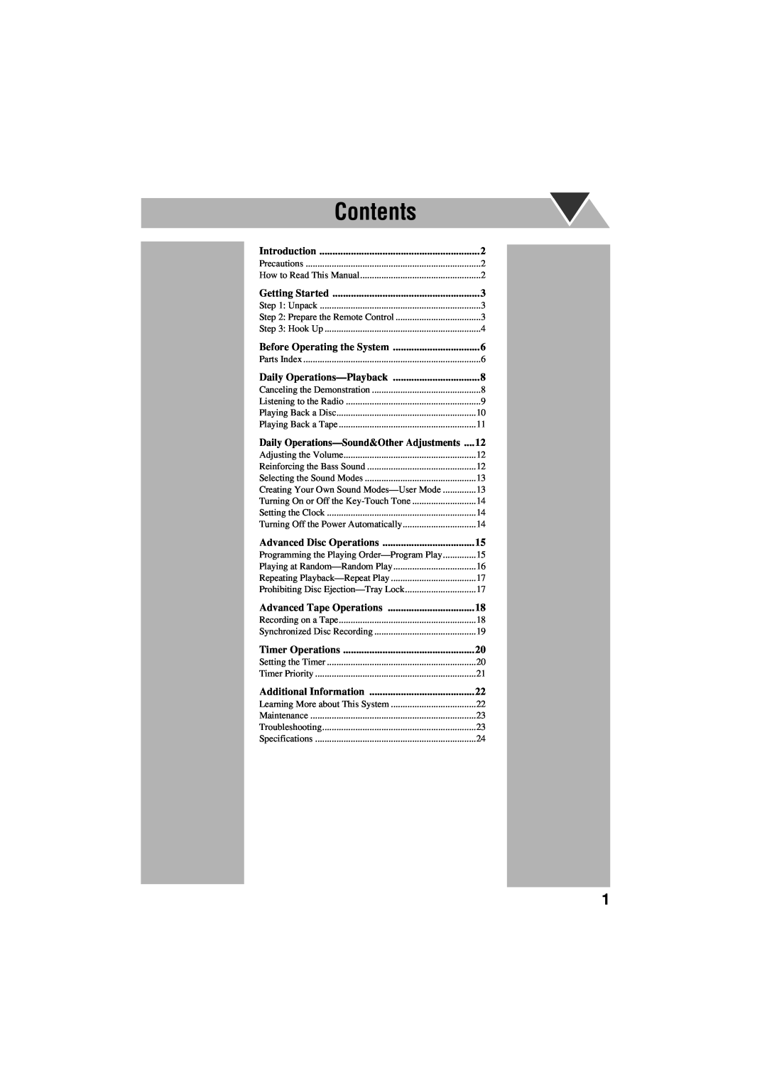 JVC HX-GX7 manual Contents 