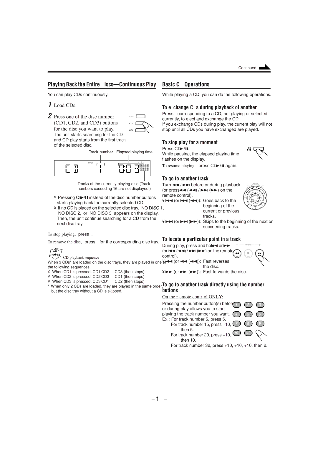 JVC HX-Z1 manual Basic CD Operations 