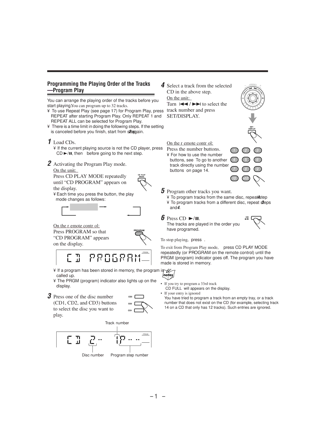 JVC HX-Z1 manual Programming the Playing Order of the Tracks -Program Play 