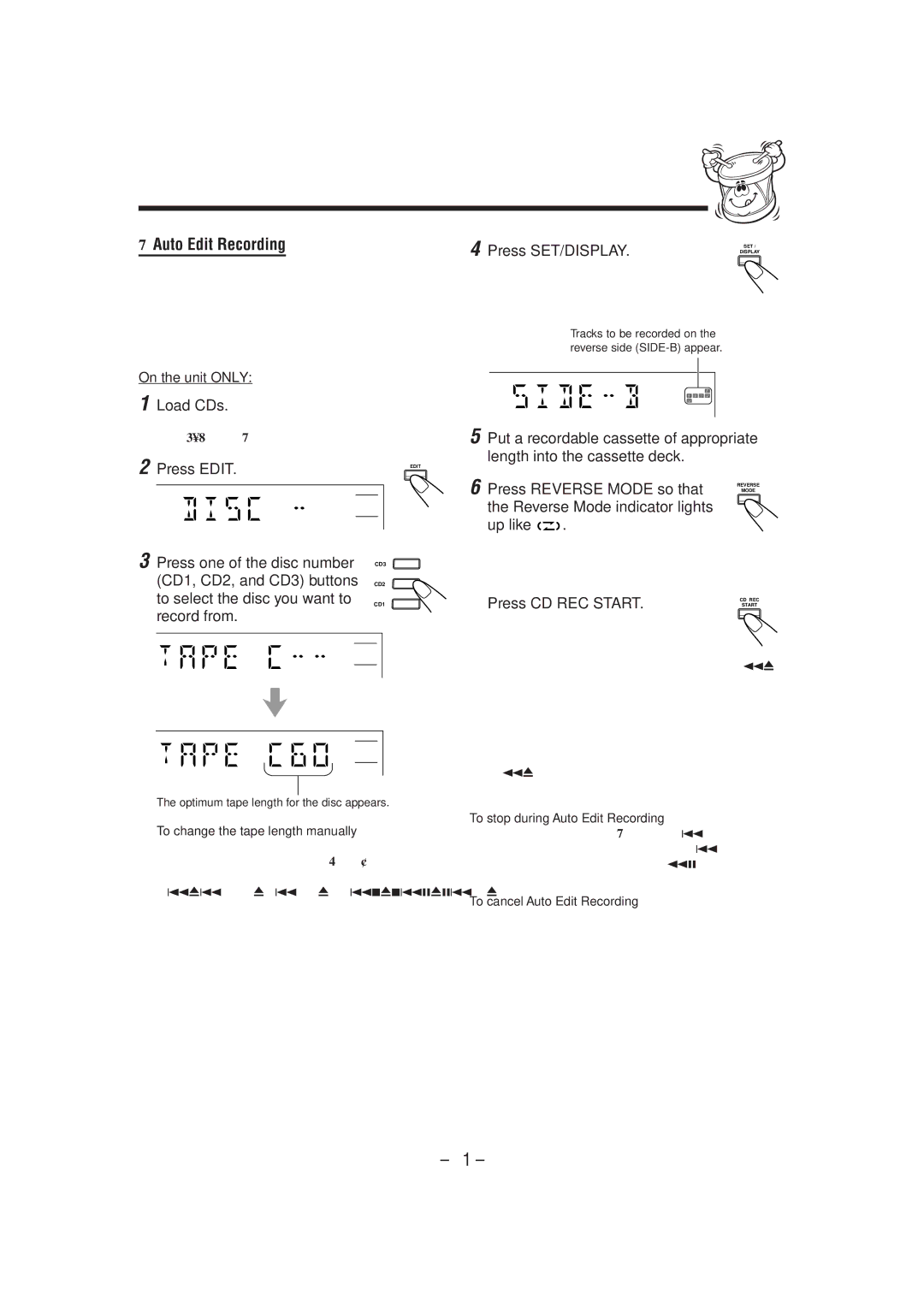 JVC HX-Z1 manual Press Edit, Record from, Reverse Mode indicator lights Up like 