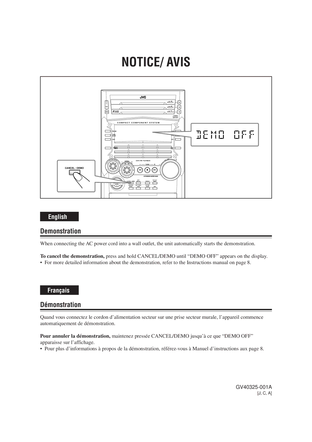 JVC HX-Z1 manual Demonstration, Démonstration 