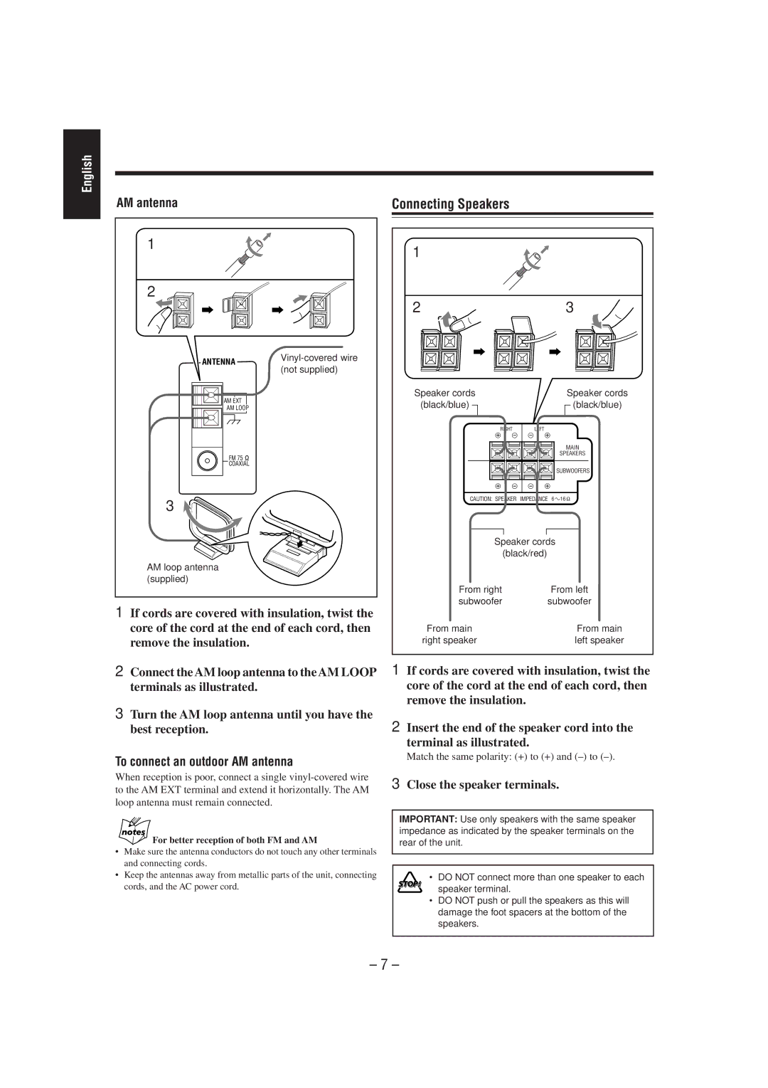 JVC HX-Z1 manual Connecting Speakers 