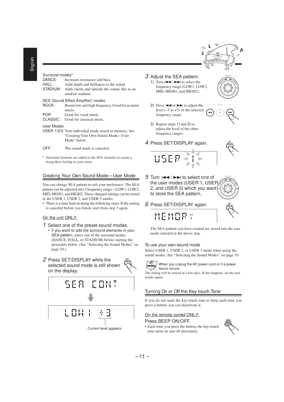 JVC HX-Z1 manual Turning On or Off the Key-touch Tone 