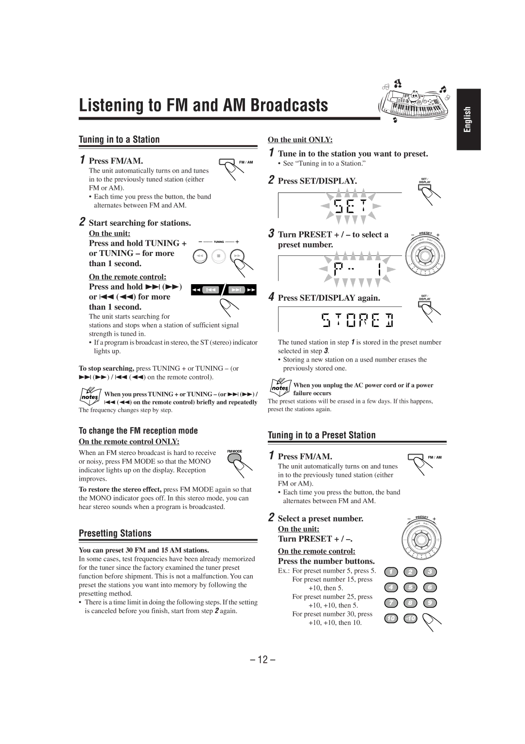 JVC HX-Z1 manual Listening to FM and AM Broadcasts 