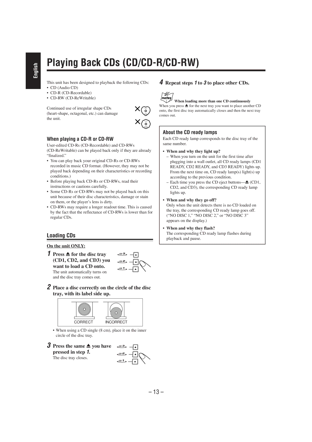 JVC HX-Z1 manual Playing Back CDs CD/CD-R/CD-RW 