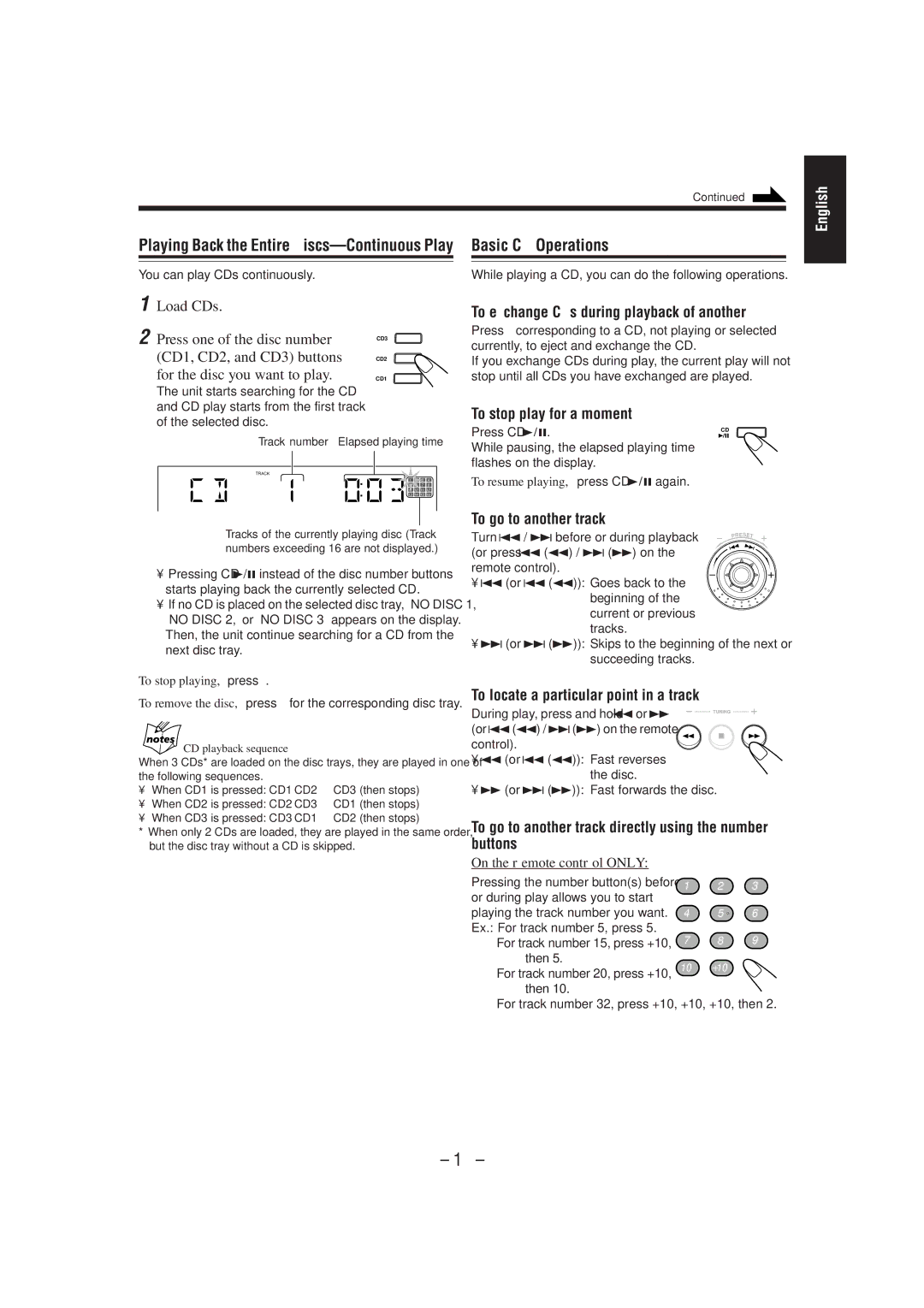 JVC HX-Z1 manual Basic CD Operations 