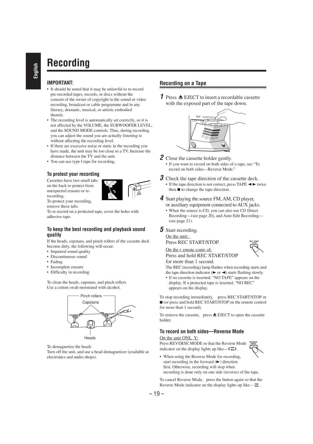 JVC HX-Z1 manual Recording 