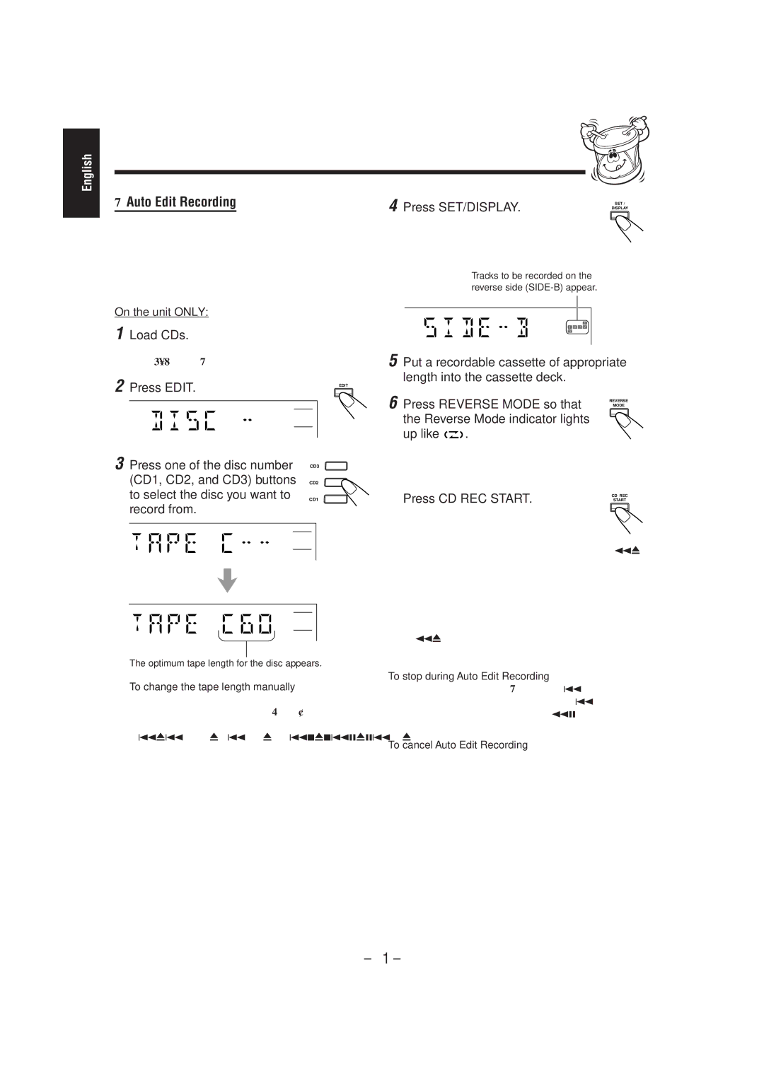 JVC HX-Z1 manual Press SET/DISPLAY 