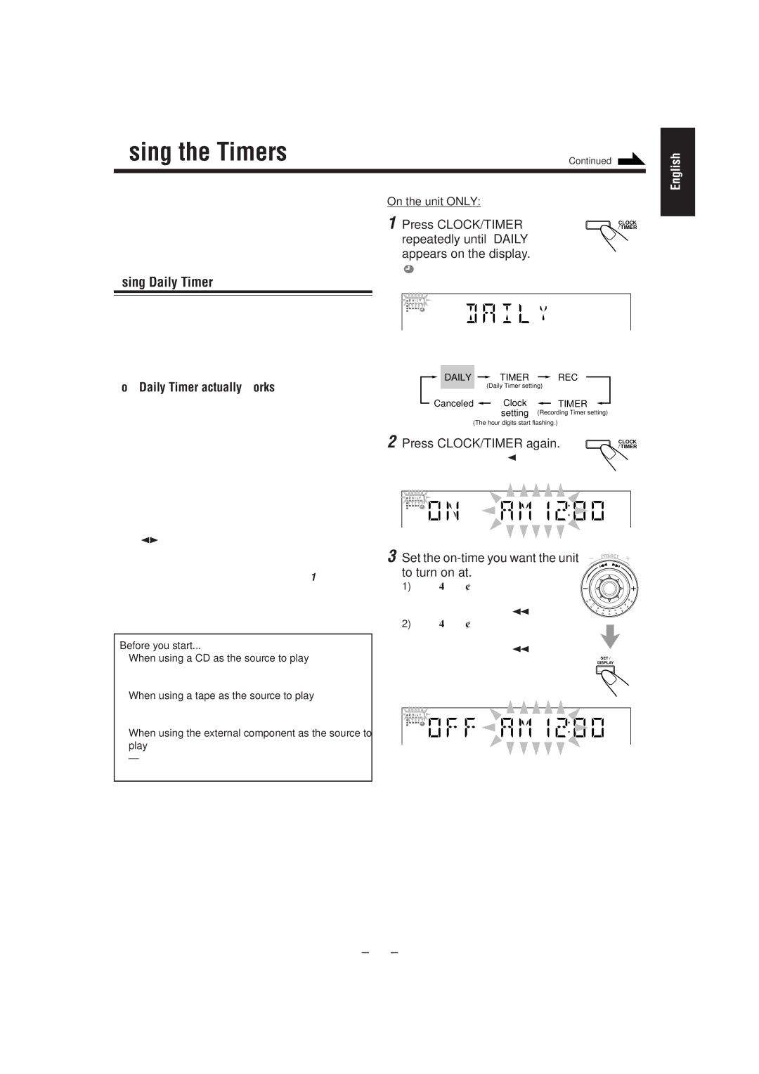 JVC HX-Z1 manual Using the Timers 