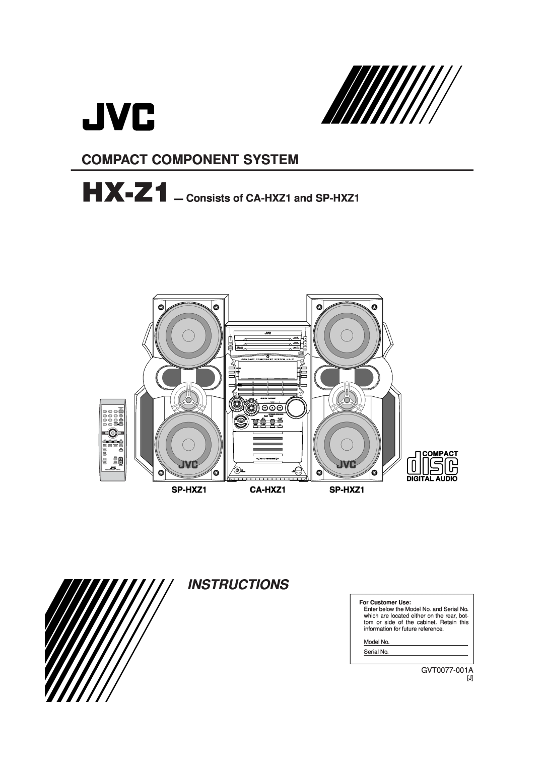 JVC manual Compact Component System, Instructions, HX-Z1- Consists of CA-HXZ1and SP-HXZ1, GVT0077-001A, Olume, Eset 