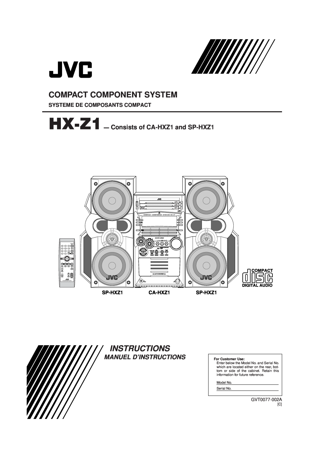 JVC Systeme De Composants Compact, Compact Component System, Instructions, HX-Z1- Consists of CA-HXZ1and SP-HXZ1, Olume 