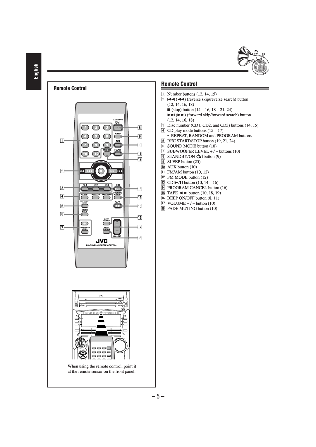 JVC HX-Z1 manual Remote Control, English 