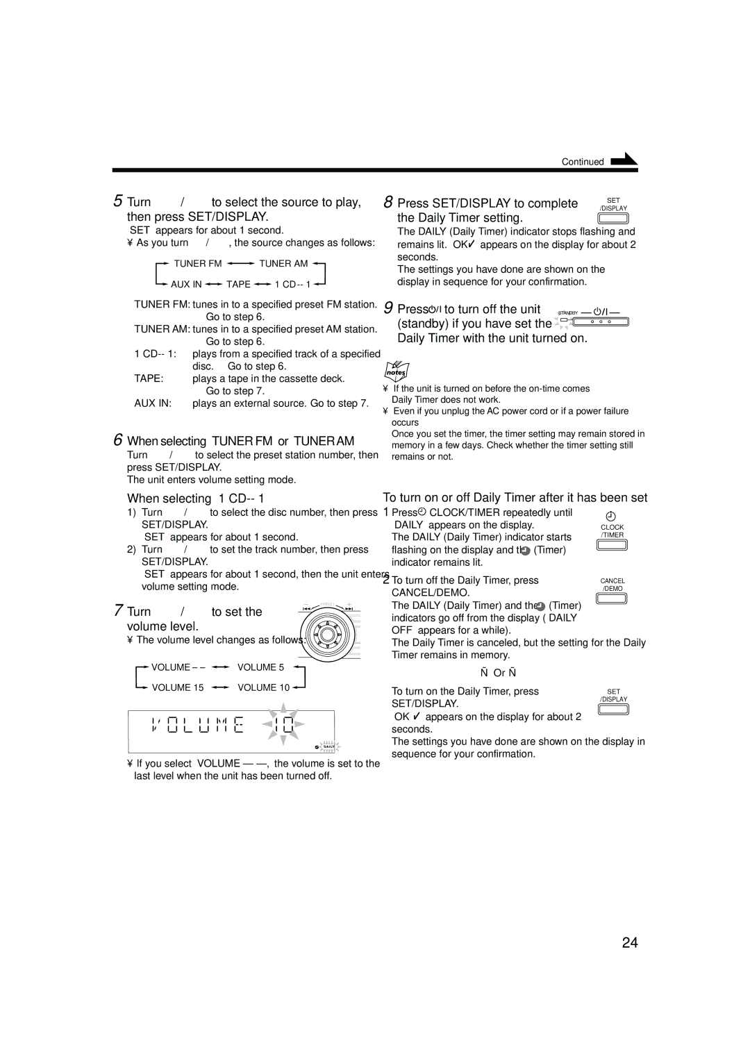 JVC HX-Z10 manual To turn on or off Daily Timer after it has been set 