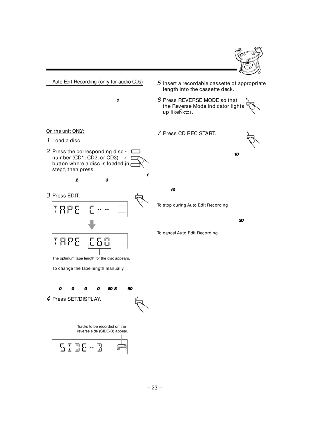 JVC HX-Z3 manual Auto Edit Recording only for audio CDs 