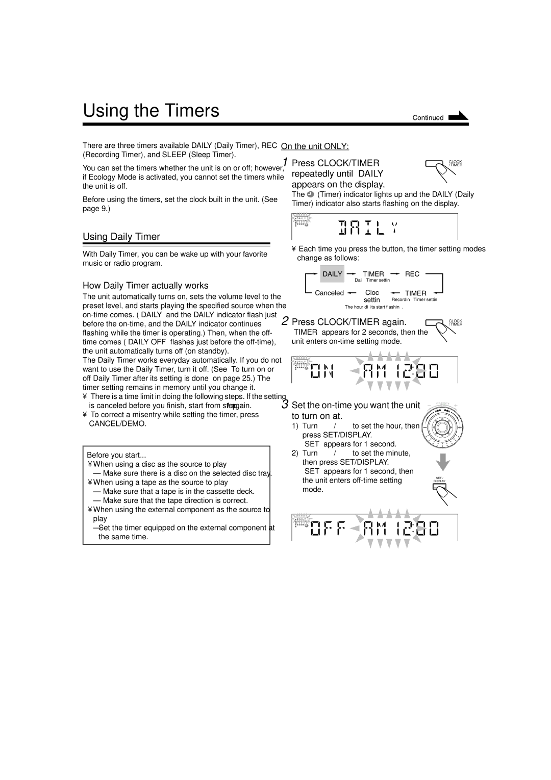 JVC HX-Z3 manual Using the Timers, Using Daily Timer, How Daily Timer actually works 