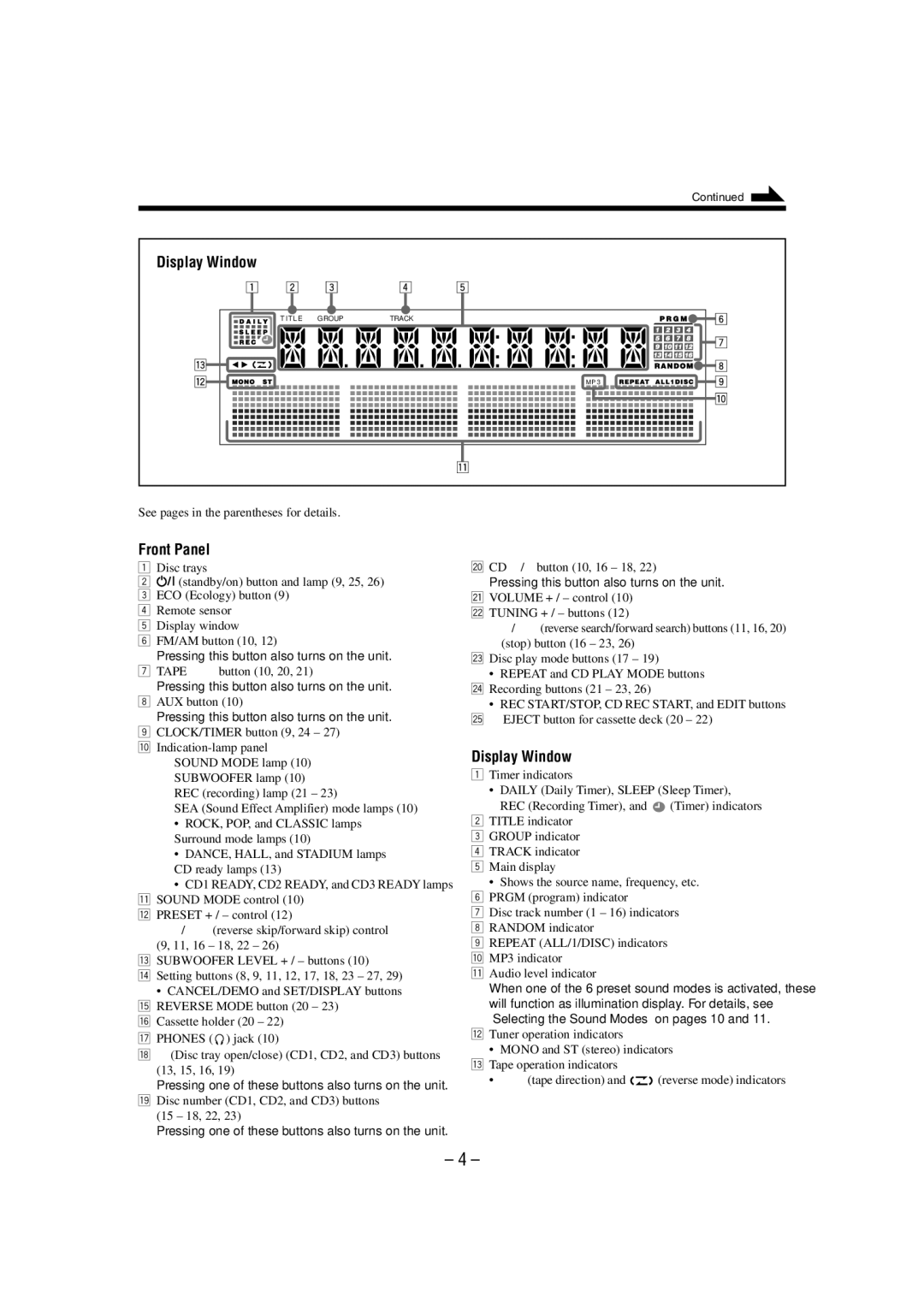 JVC HX-Z3 manual Display Window 