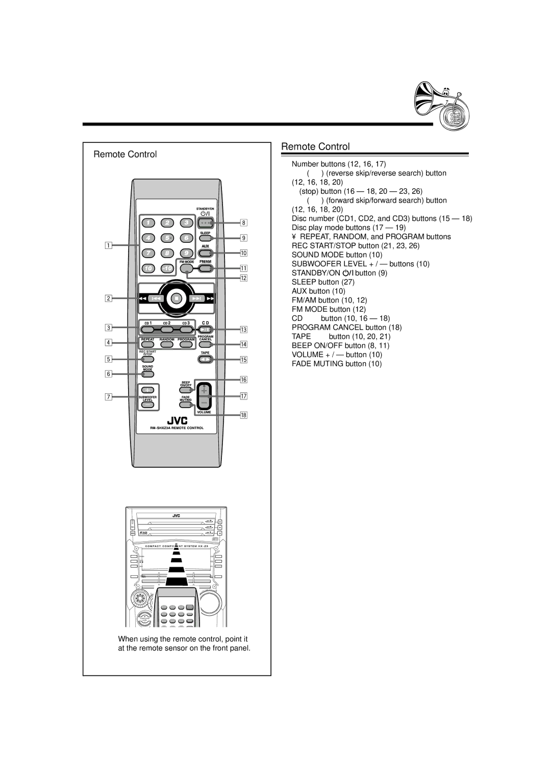 JVC HX-Z3 manual Remote Control 