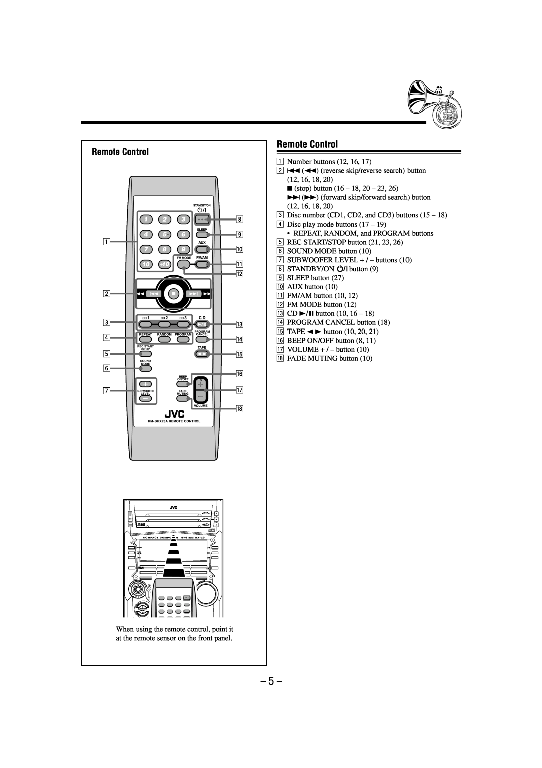 JVC HX-Z3 manual Remote Control 
