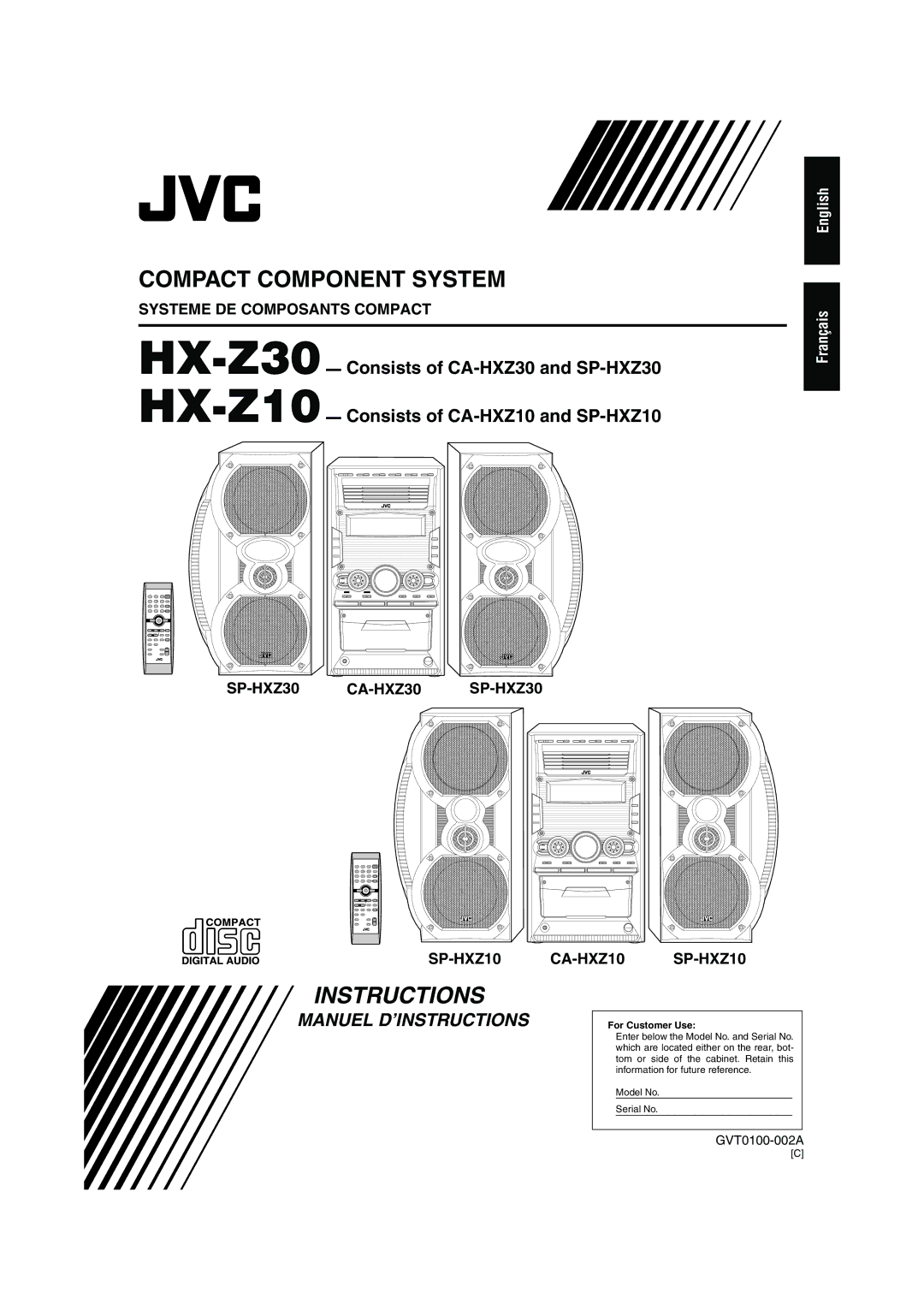 JVC HX-Z30 manual Manuel D’INSTRUCTIONS 