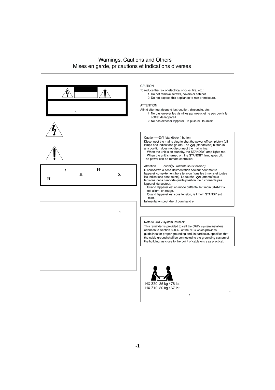 JVC HX-Z30 manual Mises en garde, précautions et indications diverses 