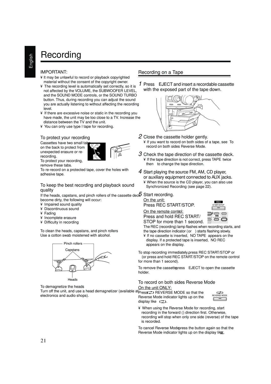 JVC HX-Z30 manual Turn off the unit, and use a head demagnetizer available at 