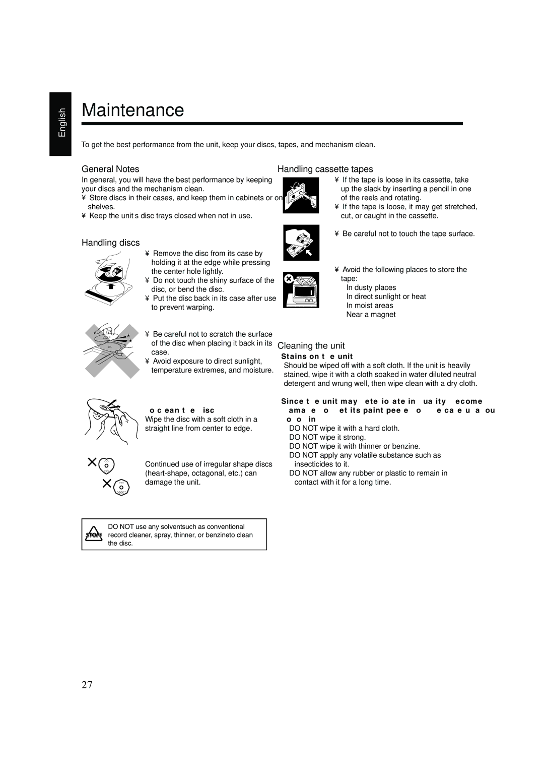 JVC HX-Z30 manual Maintenance 