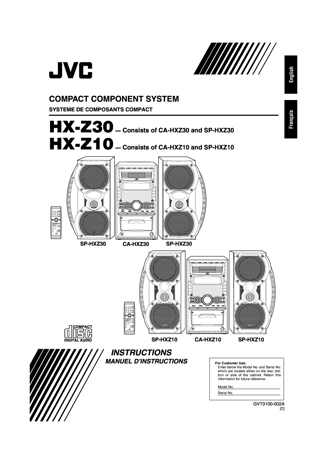 JVC HX-Z30 manual Systeme De Composants Compact, English Français, Compact Component System, Manuel D’Instructions 