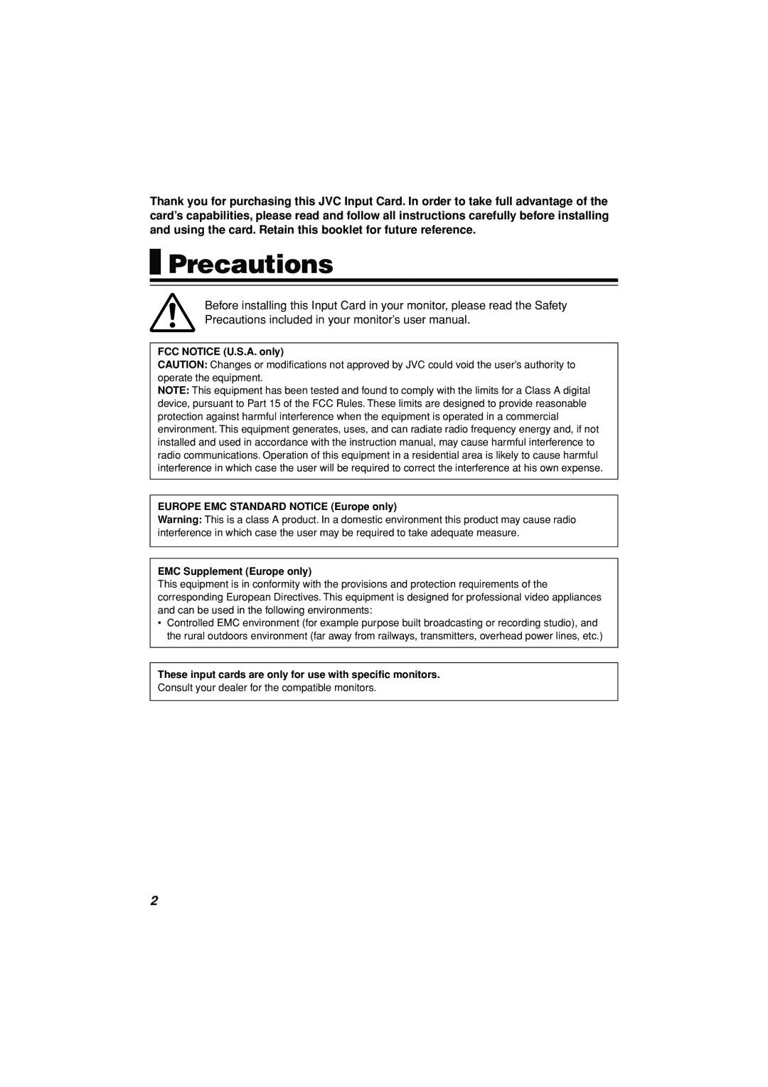 JVC IF-CF01PNG manual Precautions 