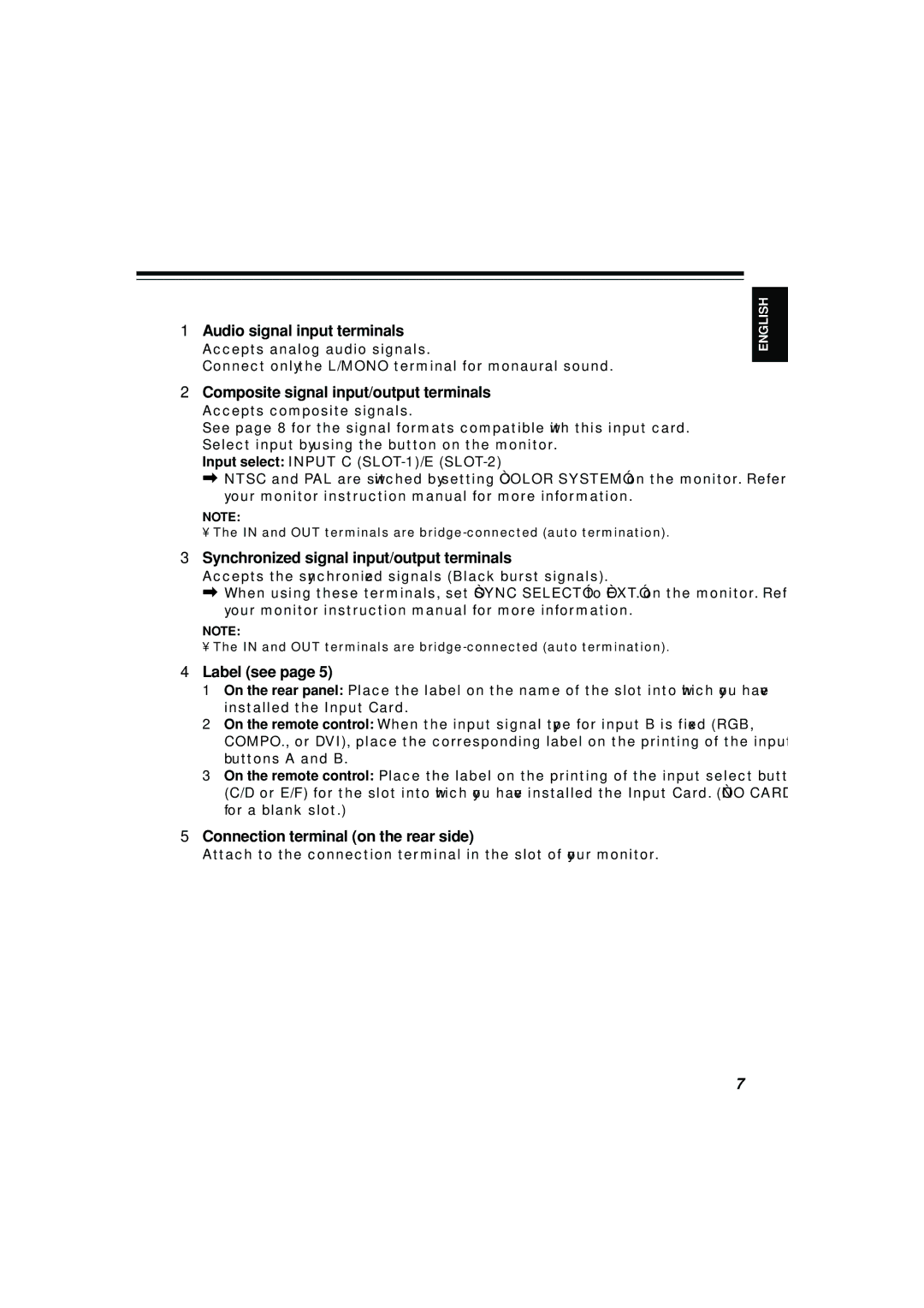 JVC IF-CF01PNG manual Audio signal input terminals, Composite signal input/output terminals, Label see 