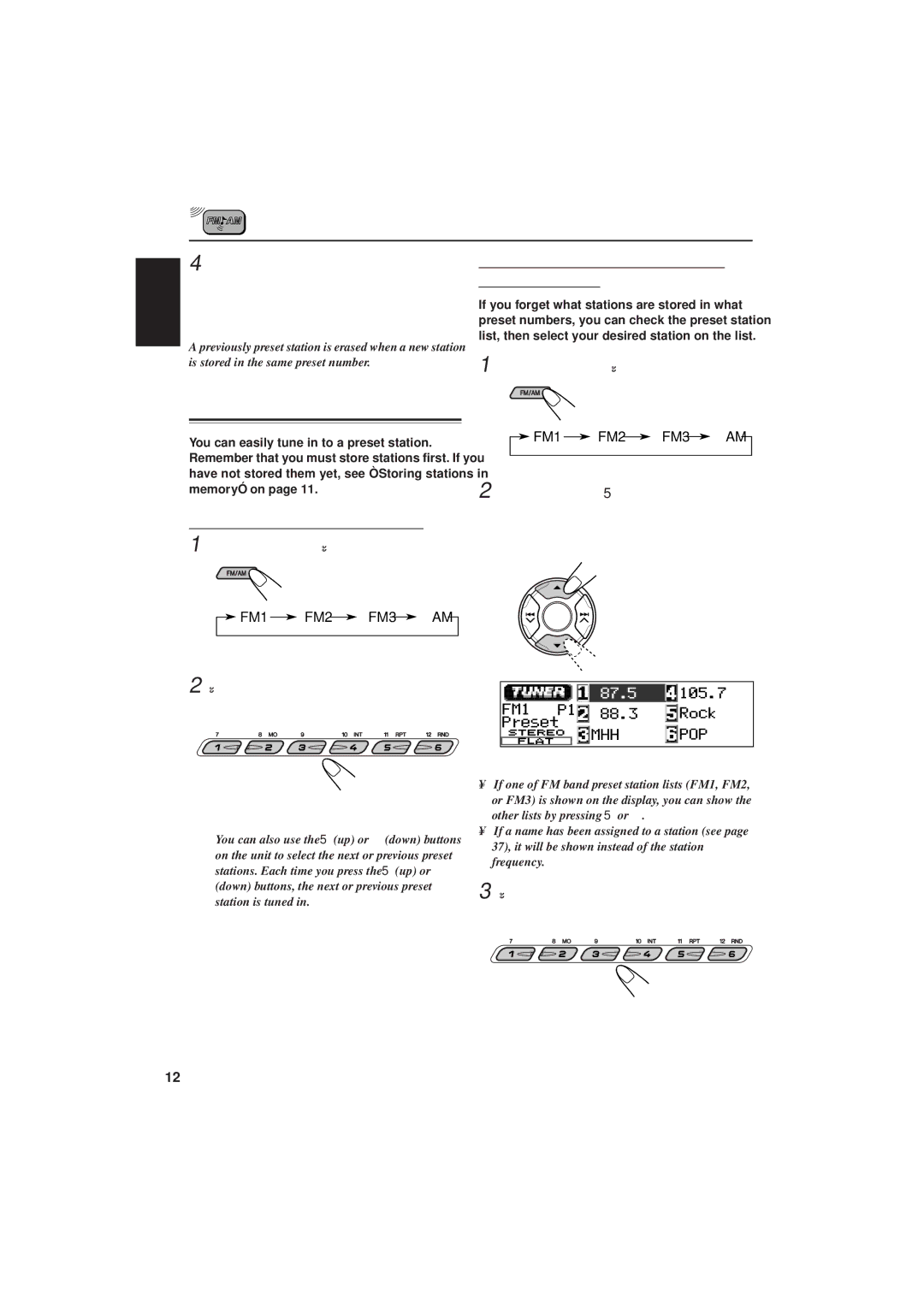 JVC IKD-LH2000 manual Selecting a preset station using the preset station list, Selecting a preset station directly 