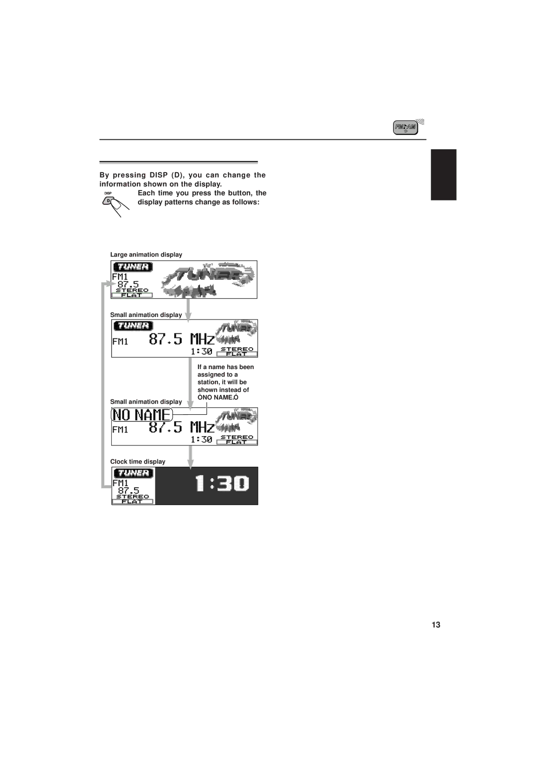 JVC IKD-LH2000 manual Changing the display pattern, When receiving an AM or FM station 