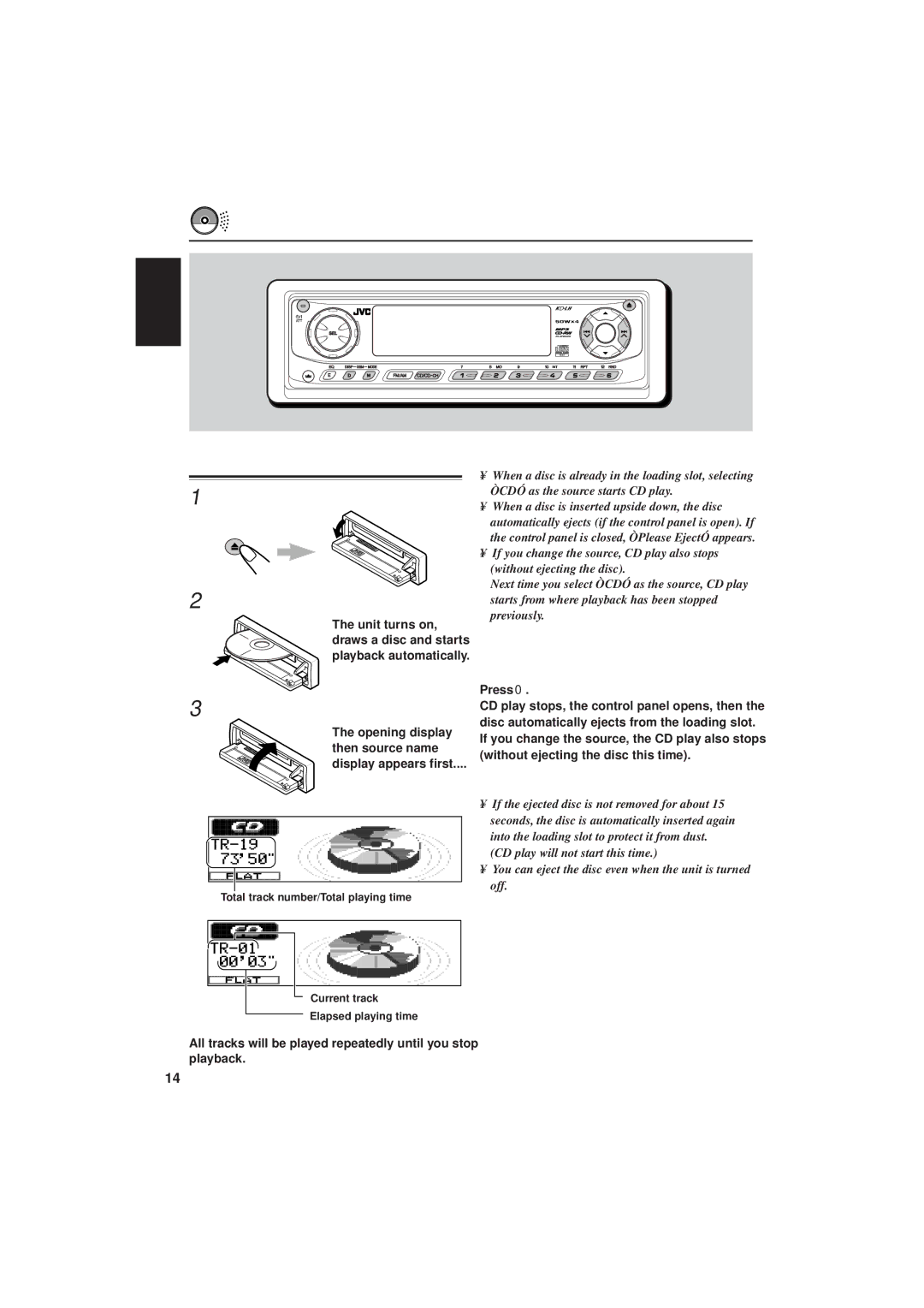 JVC IKD-LH2000 manual CD Operations, Playing a CD, To stop play and eject the disc, Close the control panel by hand 