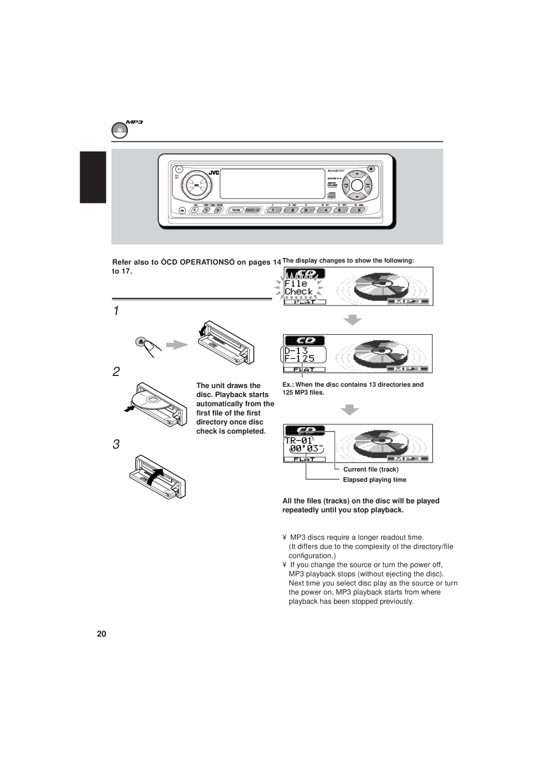 JVC IKD-LH2000 manual MP3 Operations, Playing an MP3 disc 