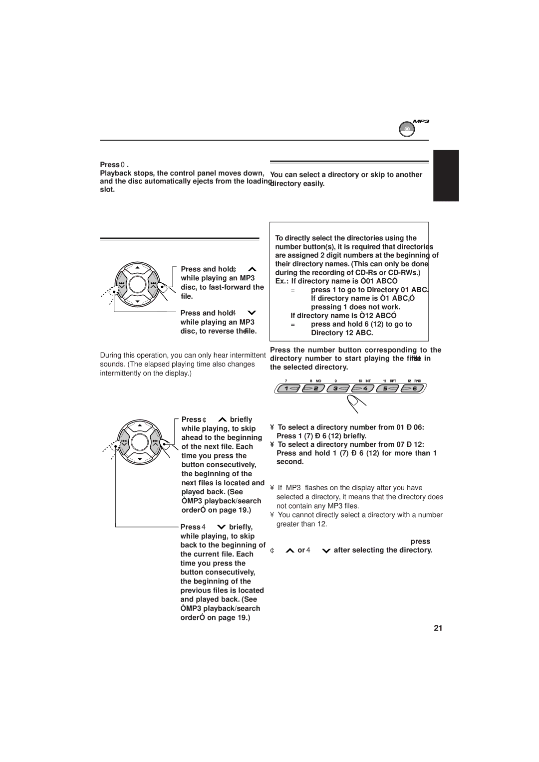 JVC IKD-LH2000 manual Selecting a directory, To fast-forward or reverse the file, To go to a particular directory directly 