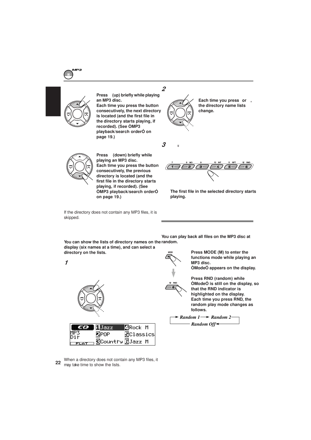 JVC IKD-LH2000 manual To skip to the next directory, To skip to the previous directory 