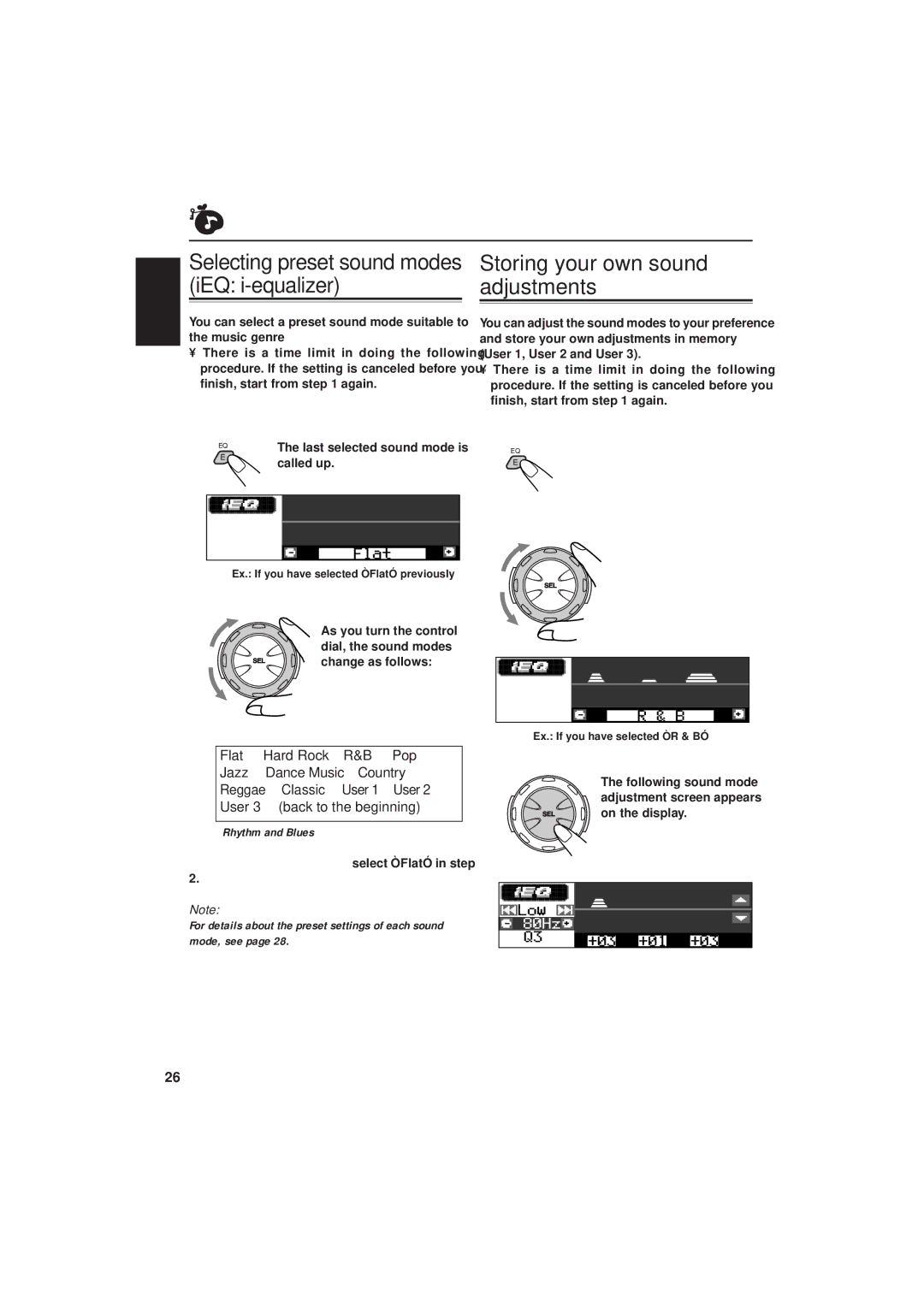 JVC IKD-LH2000 manual Storing your own sound adjustments, Press EQ equalizer, Select the sound mode you want 