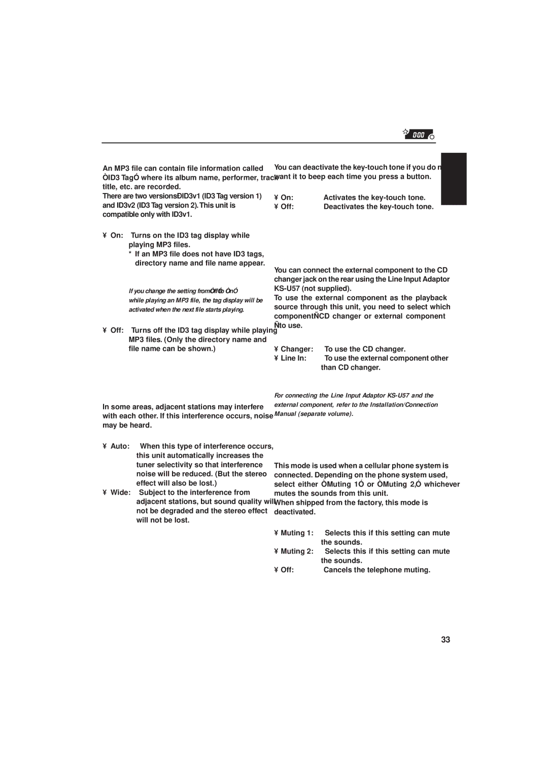 JVC IKD-LH2000 manual To change the FM tuner selectivity, To turn on/off the key-touch tone-Beep 