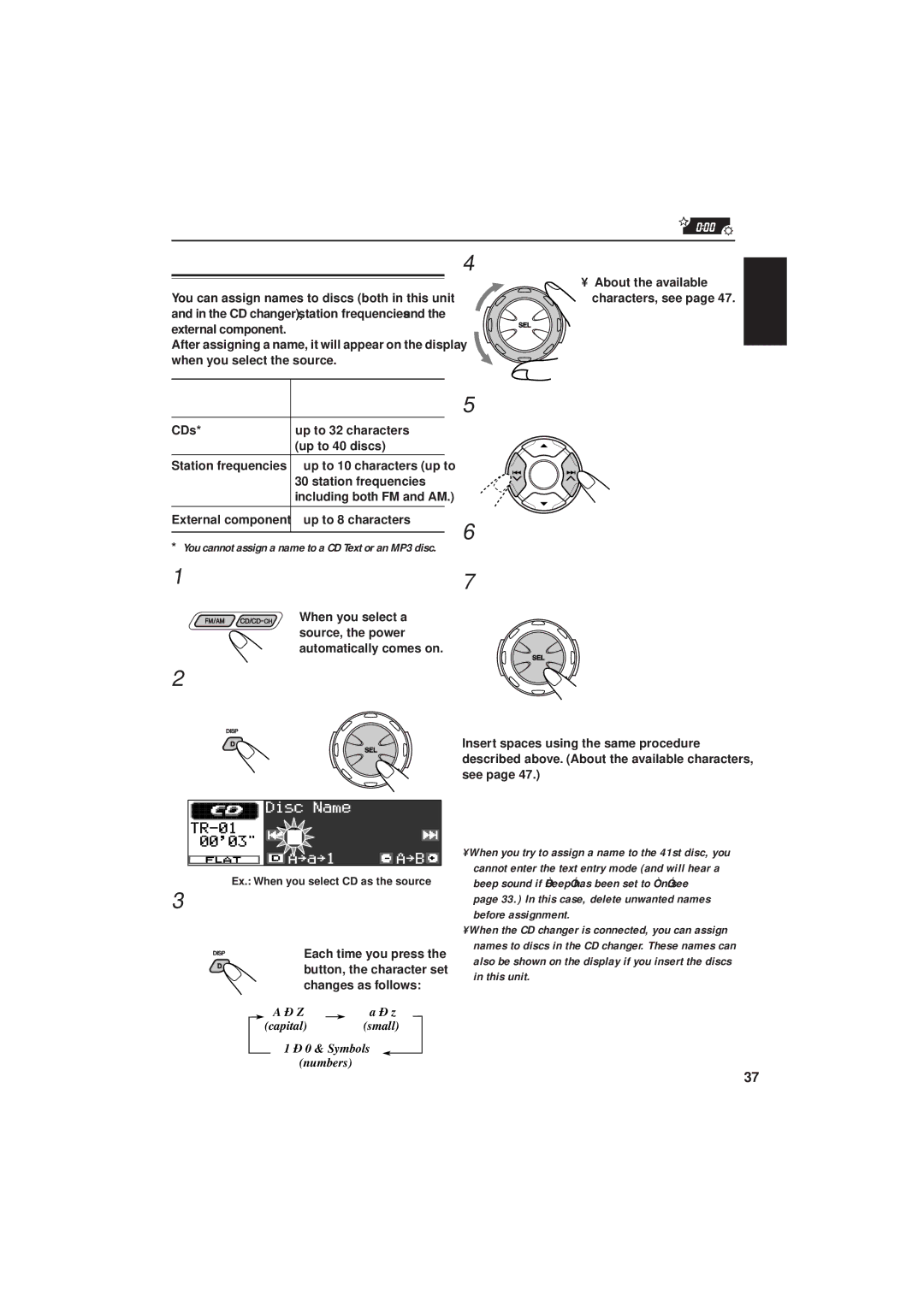 JVC IKD-LH2000 manual To erase the entered characters, Select a character, Select a source you want to assign a name to 